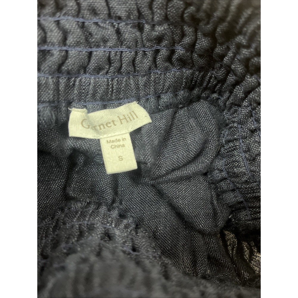 Garnett Hill Smocked Linen Blue Lightweight Midi Skirt Size Small Minimalist - Picture 5 of 7